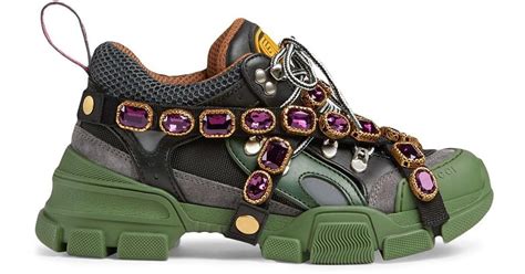 gucci sneaker flashtrek in pelle con cristalli taglia 39|gucci green crystals.